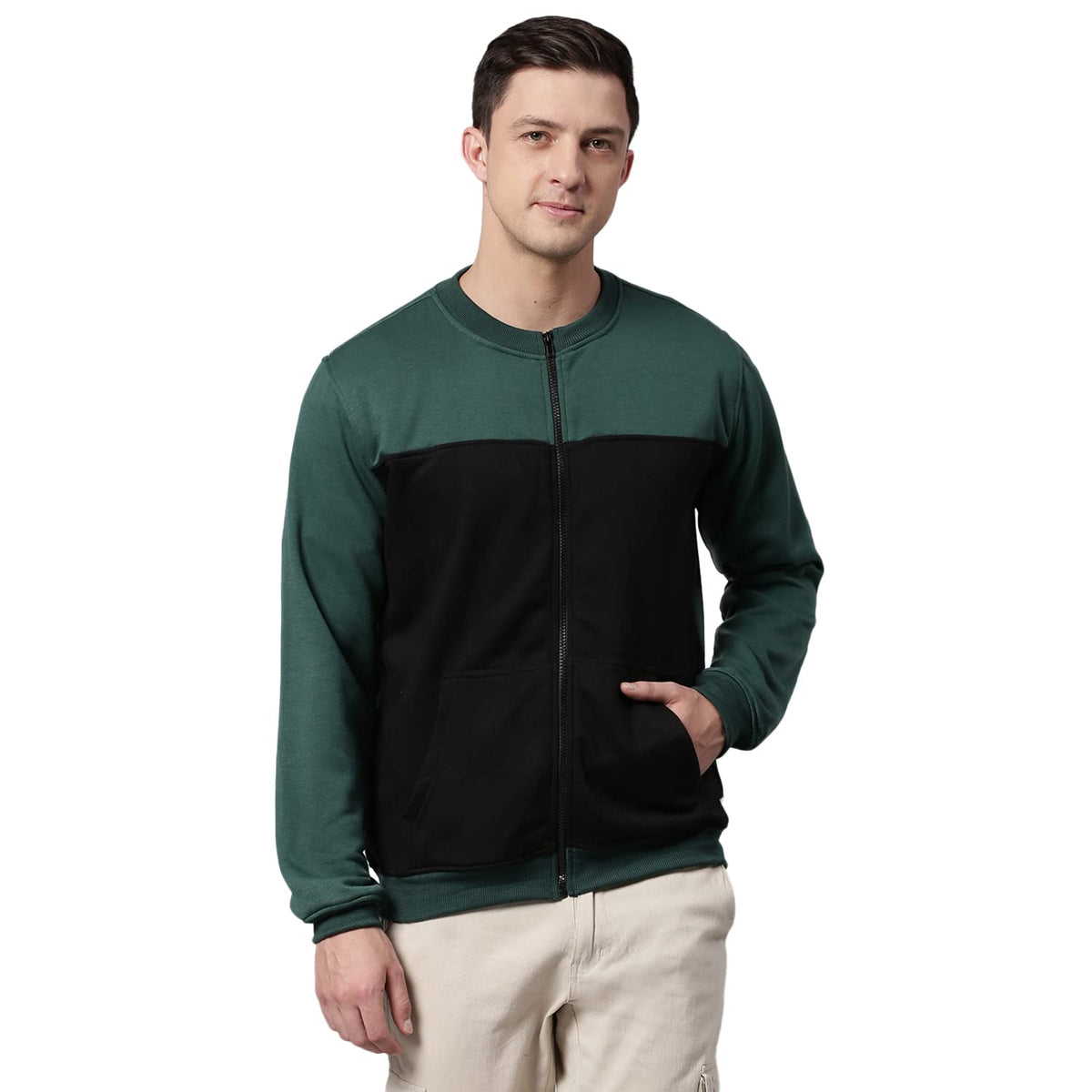 Dennis Lingo MenS Poly Cotton Sweatshirt With Front Open Zipper - Regular Fit Full Sleeves, Casual Winterwear For Men (Petrol G