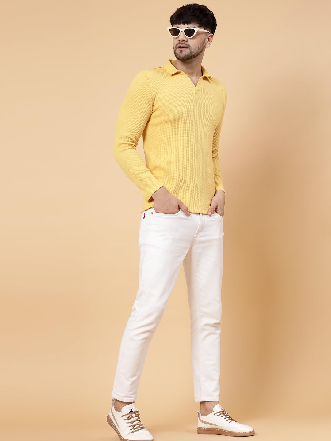 RIGO Mens Solid Regular Fit T-Shirt (HT08231170_Yellow
