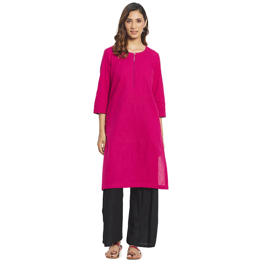 Fabindia Women Straight Style Medium Kurta Cotton_S Fuchsia
