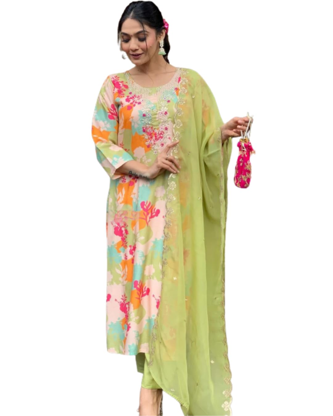 Shiv Textiles Embroidery Beige Kurta Trousers With Dupatta Striped Viscose Nylon Three-Quarter Sleeves Kurta Sets For Womens(Jd-