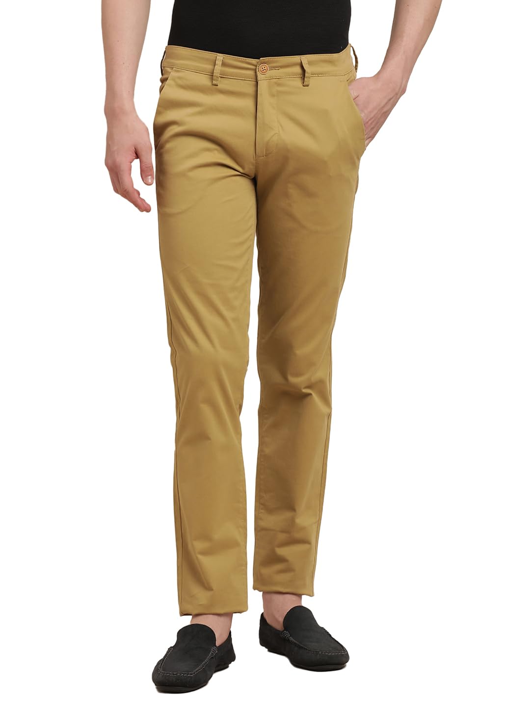 Turtle Men Cotton Stretch Dark Beige Solid Ultra Slim Fit Casual Trouser