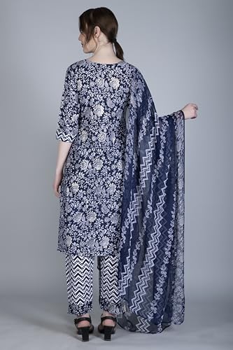 Leriya Fashion Women's Kurtis with Pant Set || Fully Stitched Cotton Floral Printed Kurti with Chevron Printed Bottom for Women || Regular || Festival Wear Kurti Bottom Set for Women