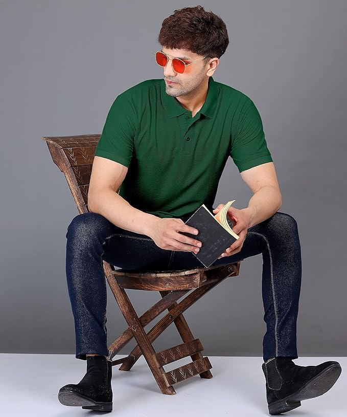 Baghadbillo MenS Regular Fit Solid Polo Half Sleeve T-Shirt Bottle Green