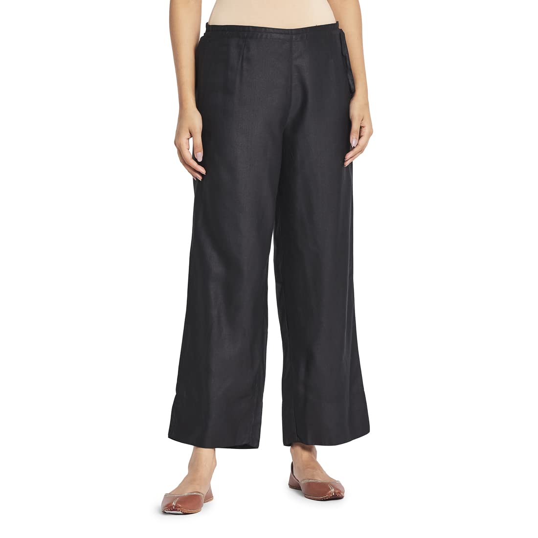 Fabindia Women Blend Drawstring Ijar Pant Viscose_M Black