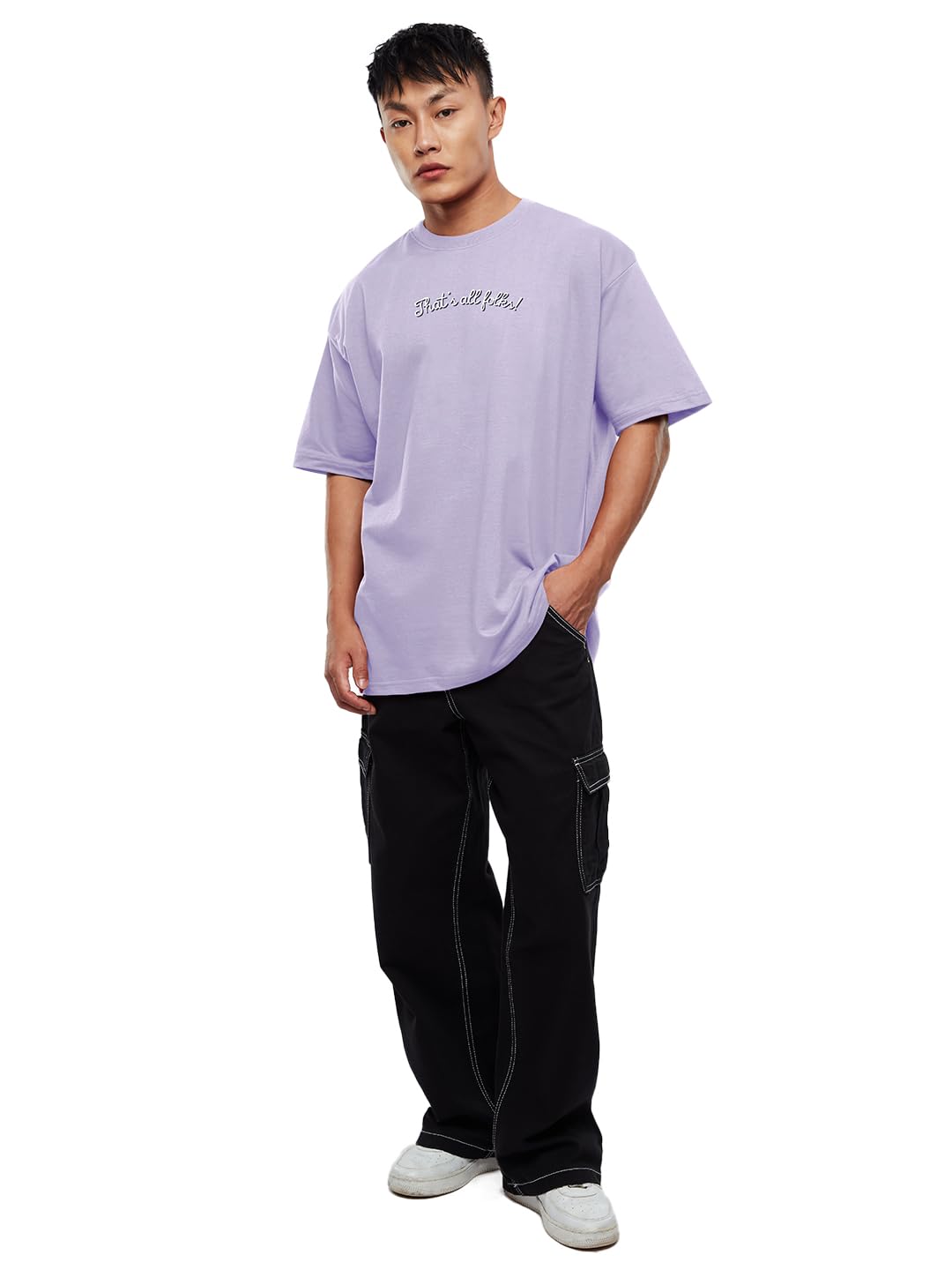 The Souled Store Official Looney Tunes: Did Somebody Say.. Mens and Boys Oversized fit Graphic Printed Half Sleeve Cotton Lavend