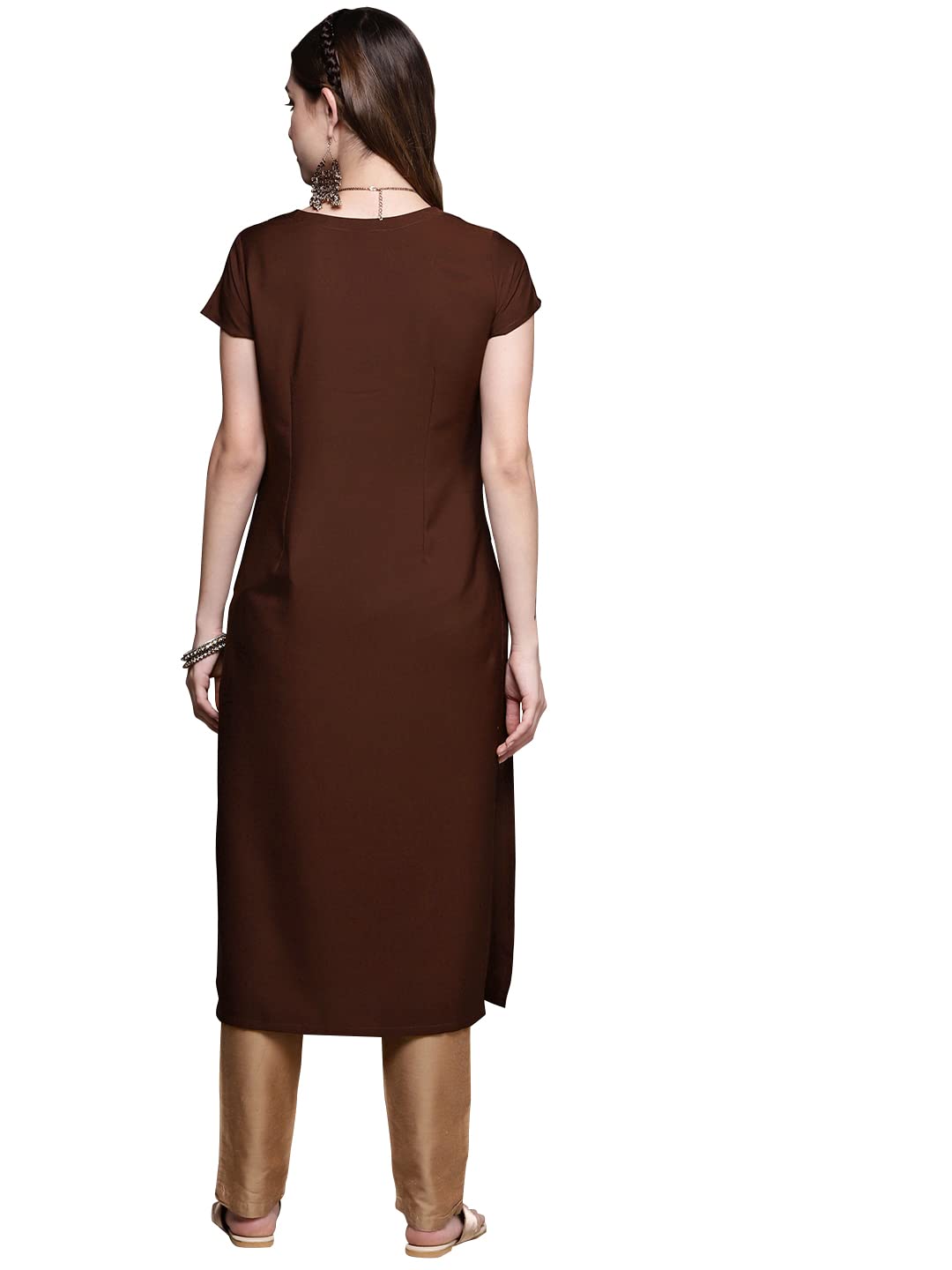 ZIYAA Regular Women's Brown Crepe Straight Kurta
