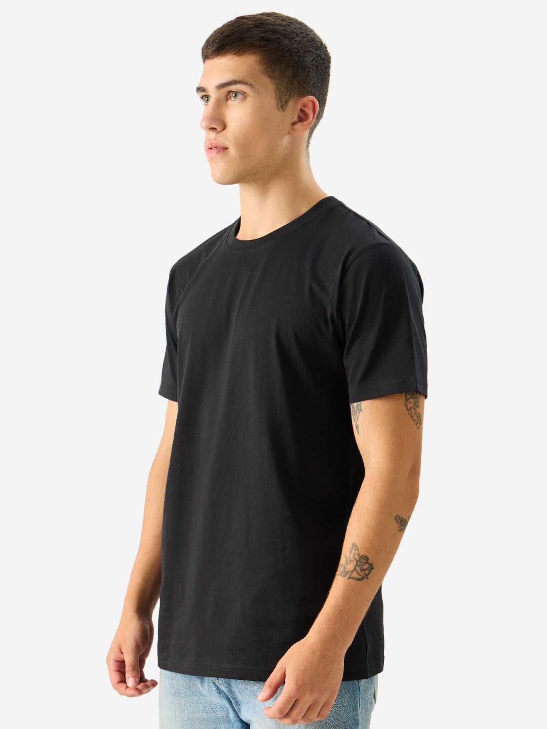 The Souled Store Solids: Midnight Black Cotton T-Shirts Regular Fit for Men and Boys - Classic Comfort in Style