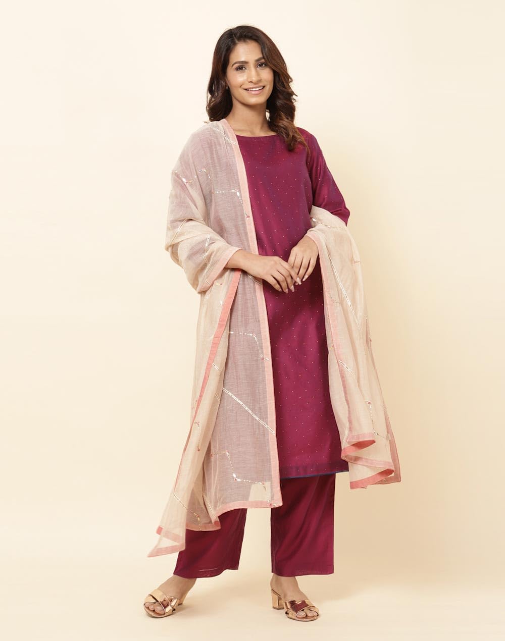 Fabindia Natural Cotton Silk Hand Embroidered Dupatta | Free Size | Celebration | 1 Dupatta - 2112984NATURAL