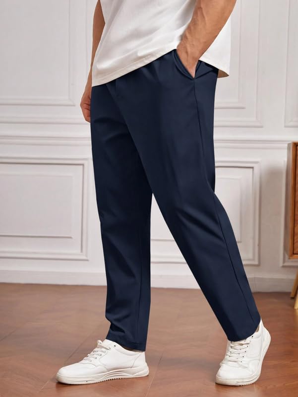 SMOWKLY Mens Poly-Lycra Premium Stretch Waist Dress Pants || Wrinkle Free, 3 Pockets, Tailored Fit, Straight Leg || Golfers St