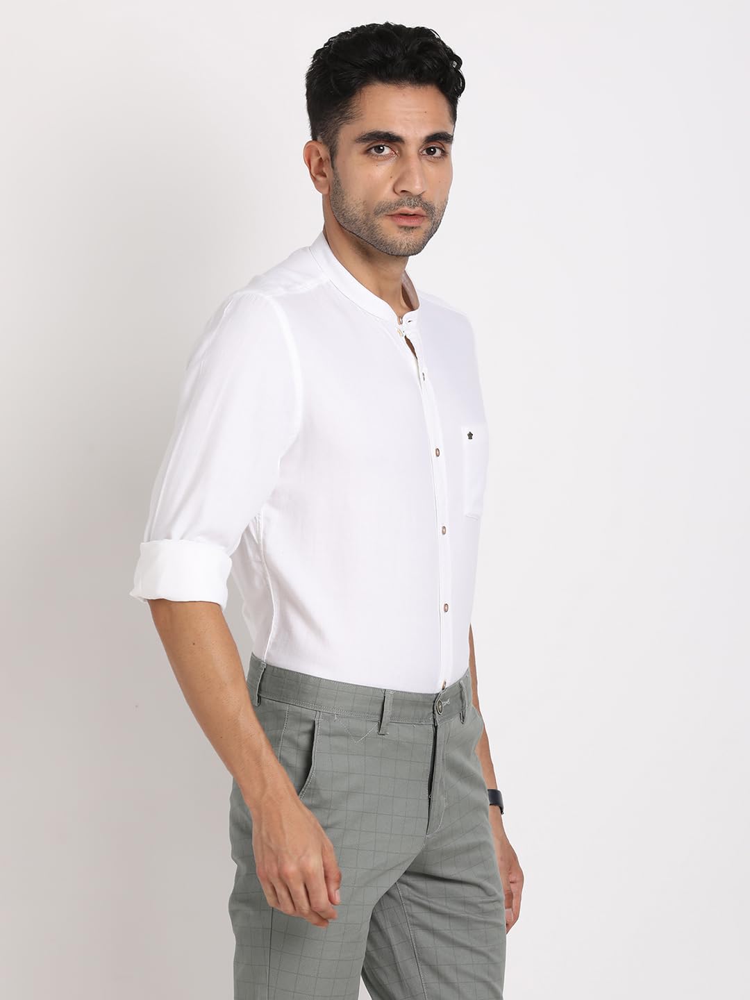 Turtle Men Cotton Lyocell White Solid Slim Fit Full Sleeve Casual Shirt