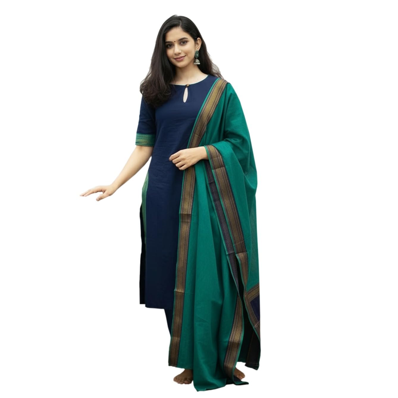 Anni Designer WomenS Silk Cotton Solid Straight Kurta With Dupatta (Gunjika Navy_Xxl_Navy_Xx-Large)