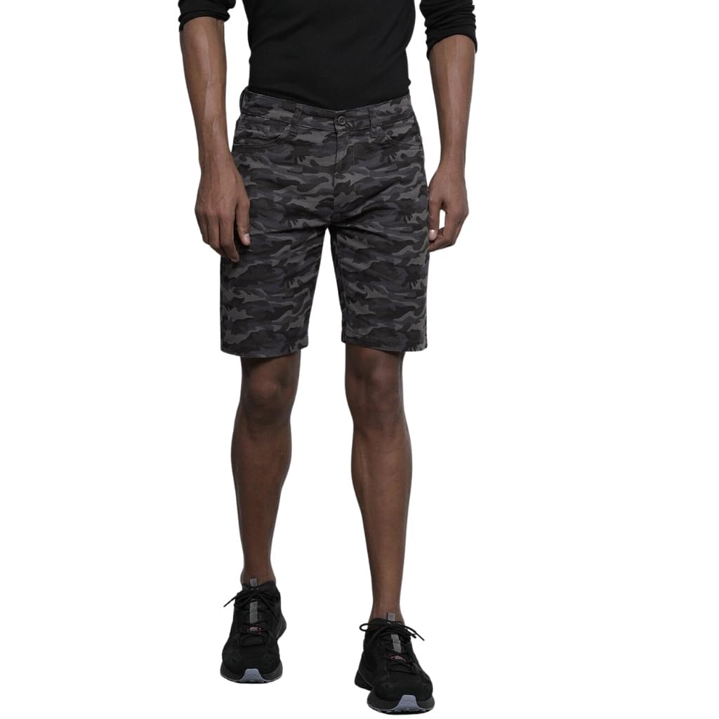 The Indian Garage Co Men Slim Fit Solid Mid-Rise Chino Shorts Grey Camo