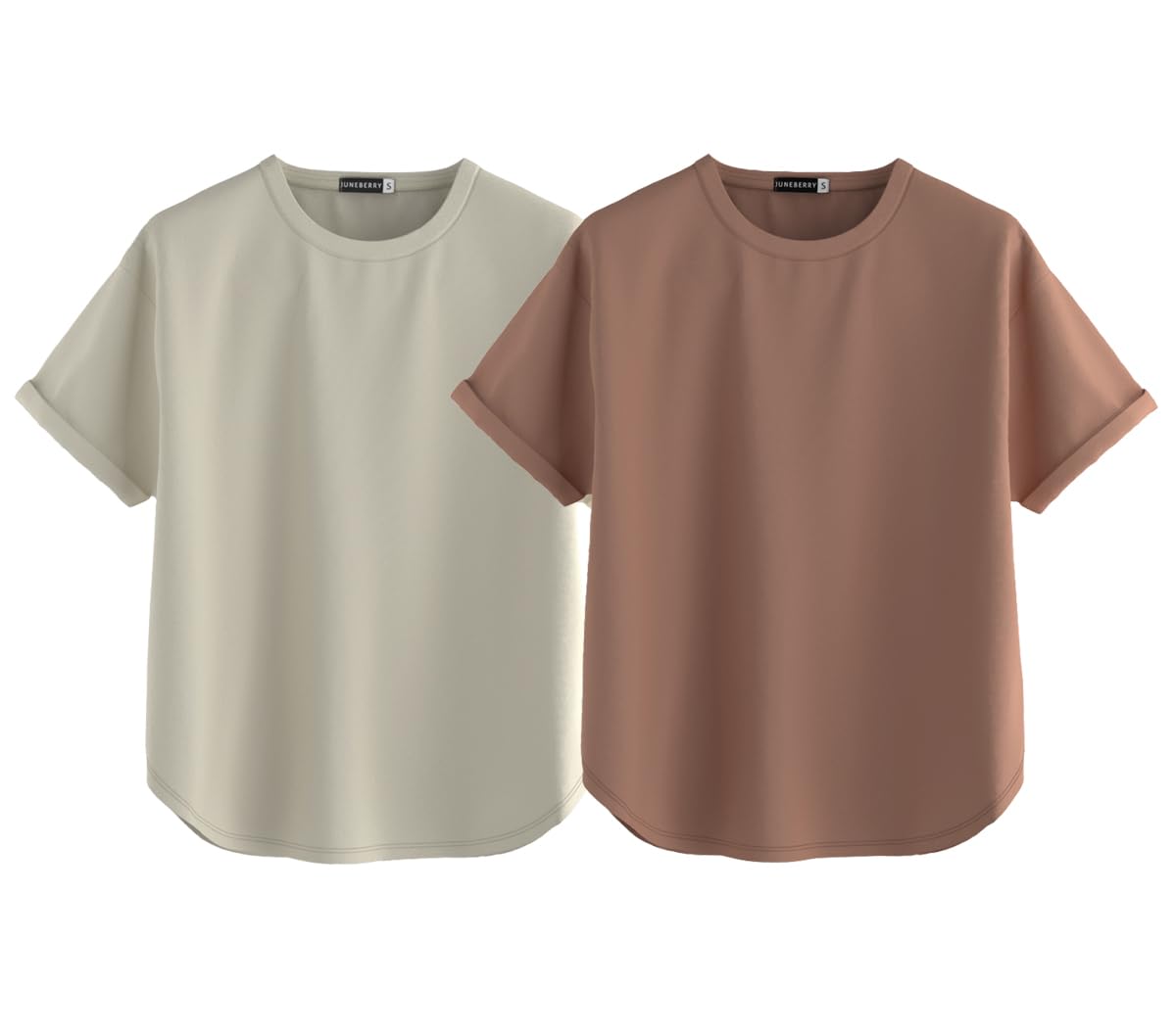 Juneberry Pure 100% Cotton Oversized Loose Baggy Fit Round Neck With Drop Shoulder Swanwhite & Cork Half Sleeves Boyfriend T-Shi