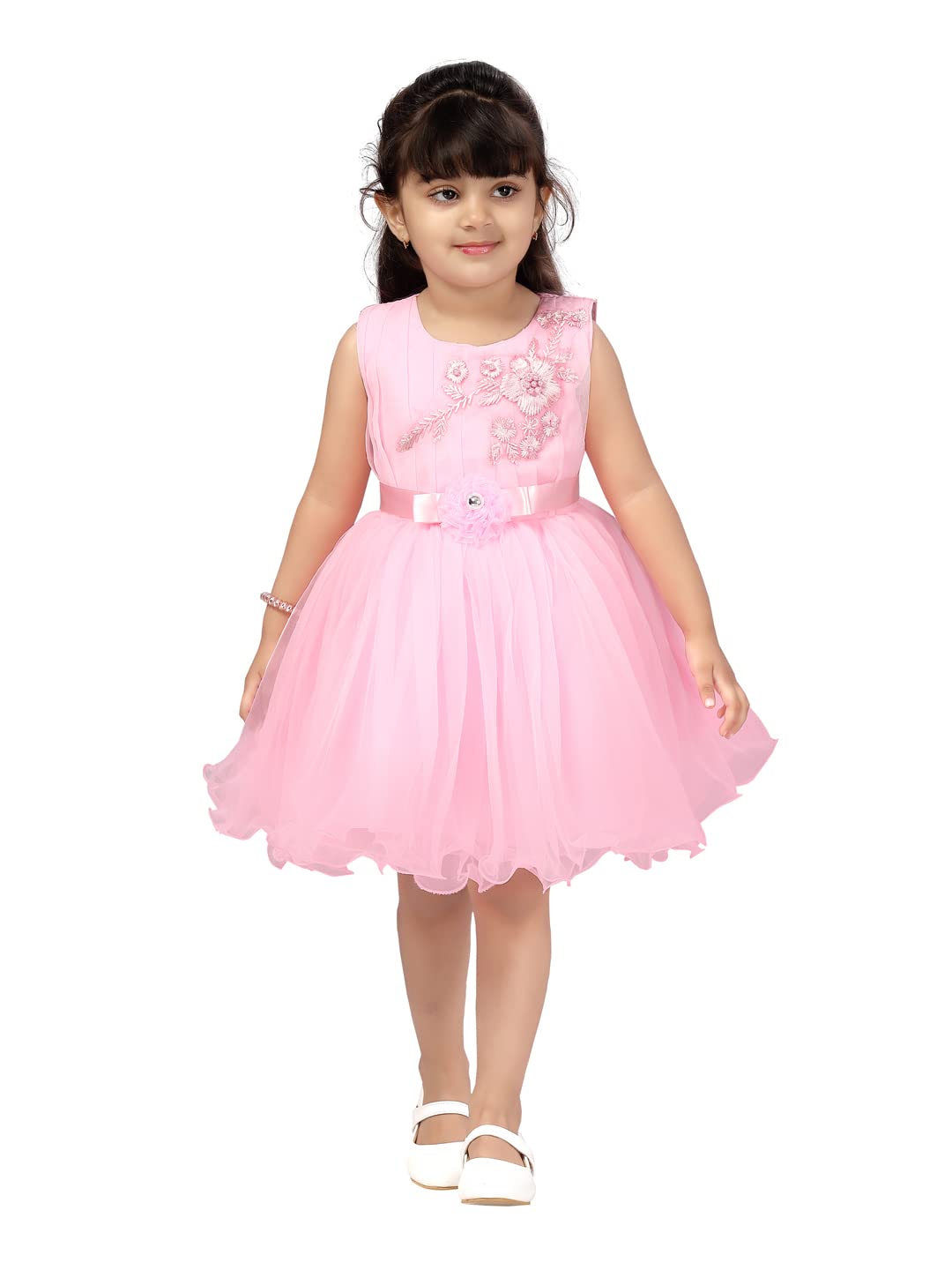 Aarika Girls net a-line Knee-Long Dress (FK-24314-PINK-20)