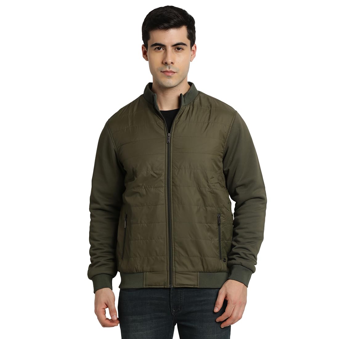 Turtle Men Knitted Solid Regular Fit Full Sleeve Olive Windcheater Jacket
