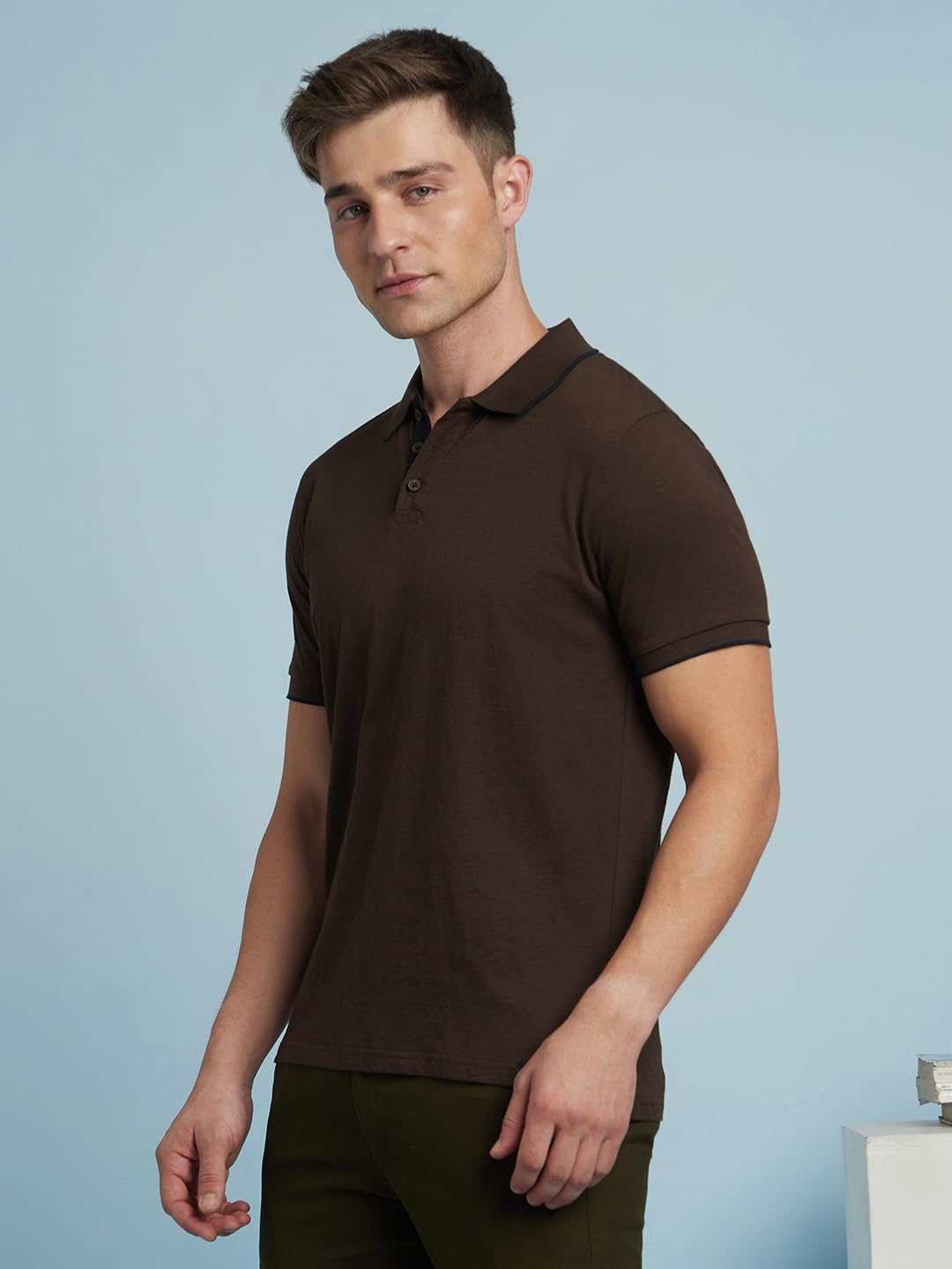 Dennis Lingo Men Solid Cotton Regular Fit Half Sleeves Polo T Shirts Brown