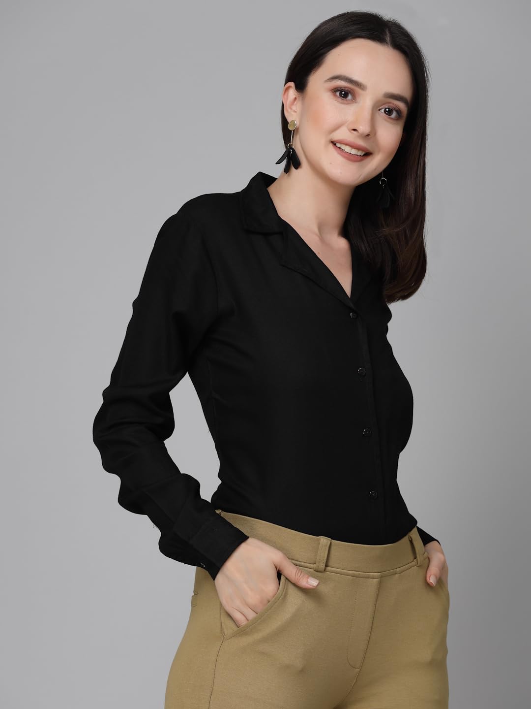 Stylel Quotient Women Solid Black Rayon Formal Shirt
