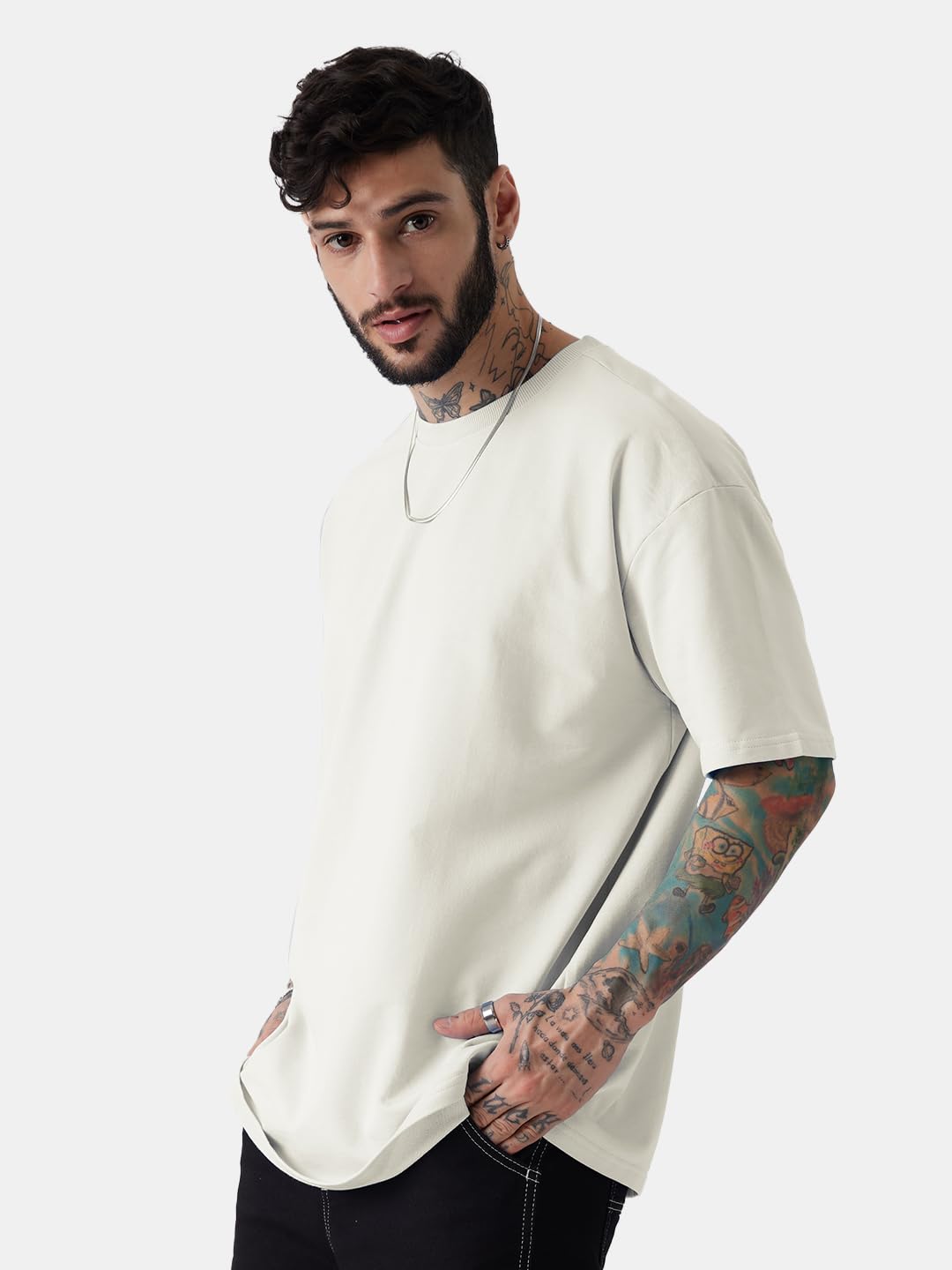 The Souled StoreSolids: Eggshell WhiteOversized T-Shirts