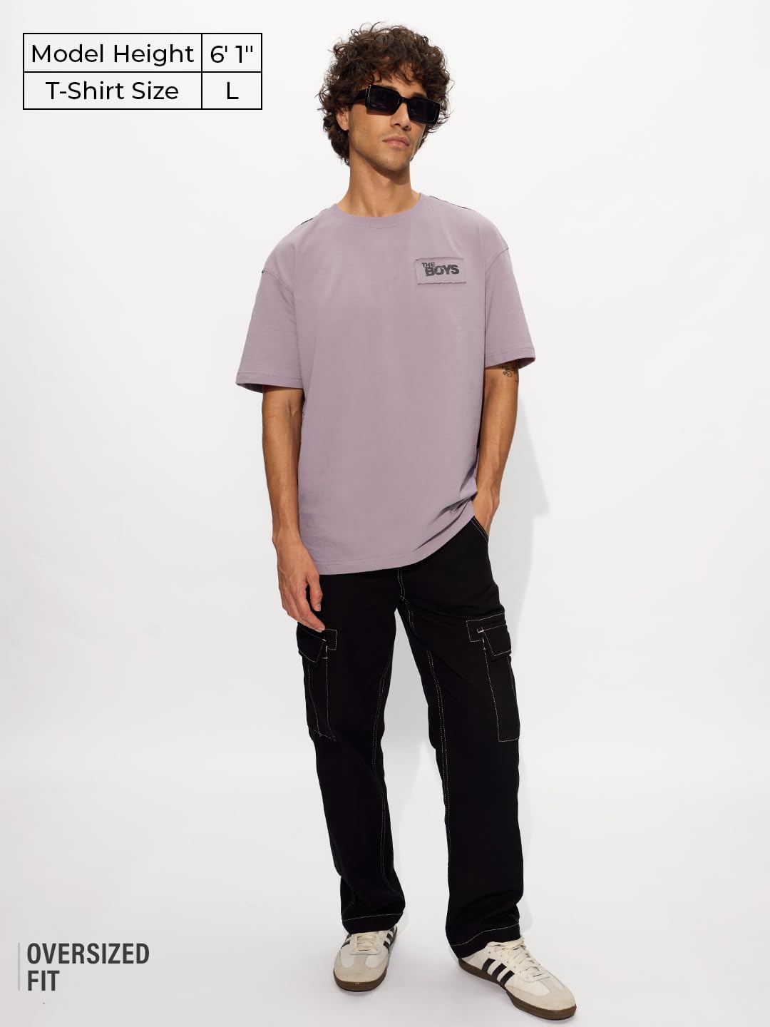 The Souled Store Official The Boys: Soldier Boy Men and Boys Short Sleeves Round Neck Purple Graphic Printed Cotton Oversized T-
