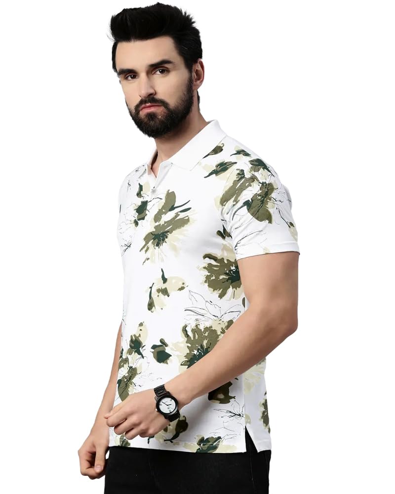 Noble Monk MenS Polo Neck Printed Regular Fit Half Sleeve T-Shirt