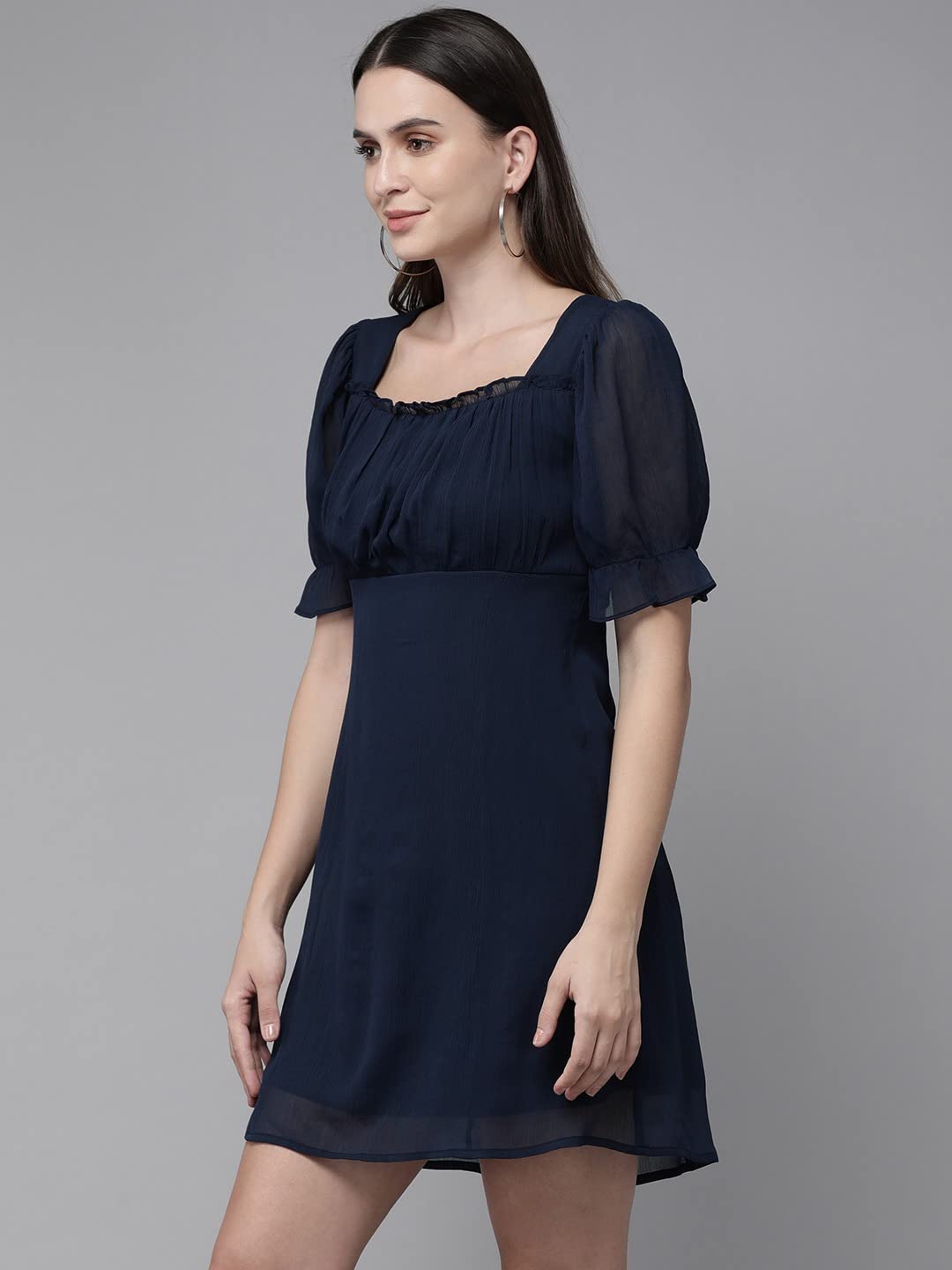 Rare Women'S Chiffon A-Line Midi Dress (Ep7043_Navy Blue_Xl)