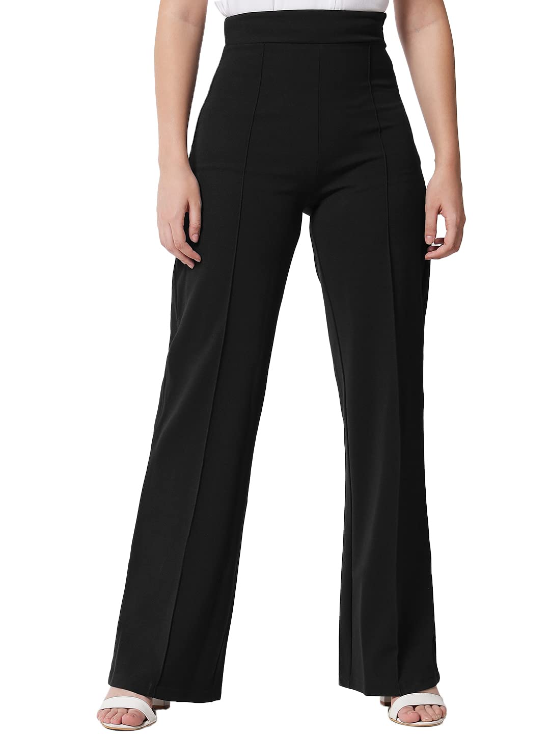 Kotty Womens High Rise Regular Solid Trousers Jade Black