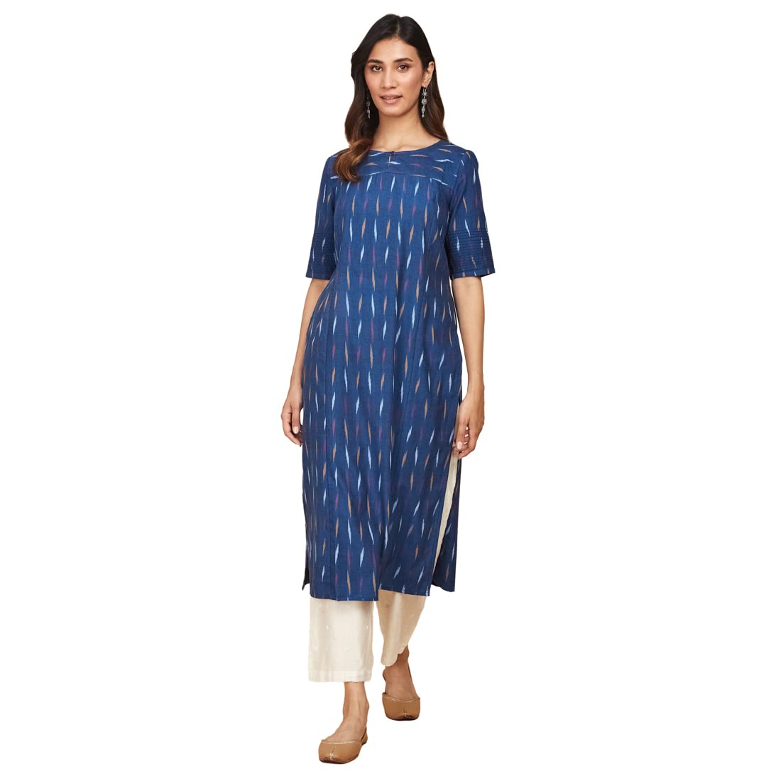 Fabindia WomenS Cotton Woven Slim Kurta Long (1027756Blue_Blue