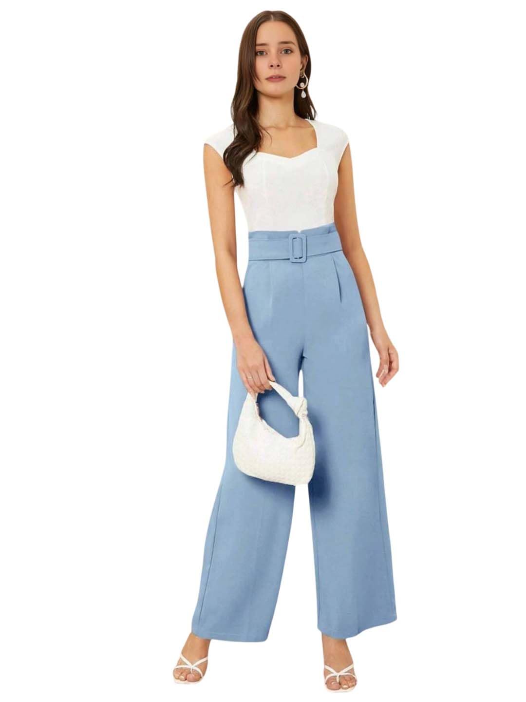 Kotty WomenS High Rise Viscose Rayon Relaxed Fit Korean Trousers Sky Blue