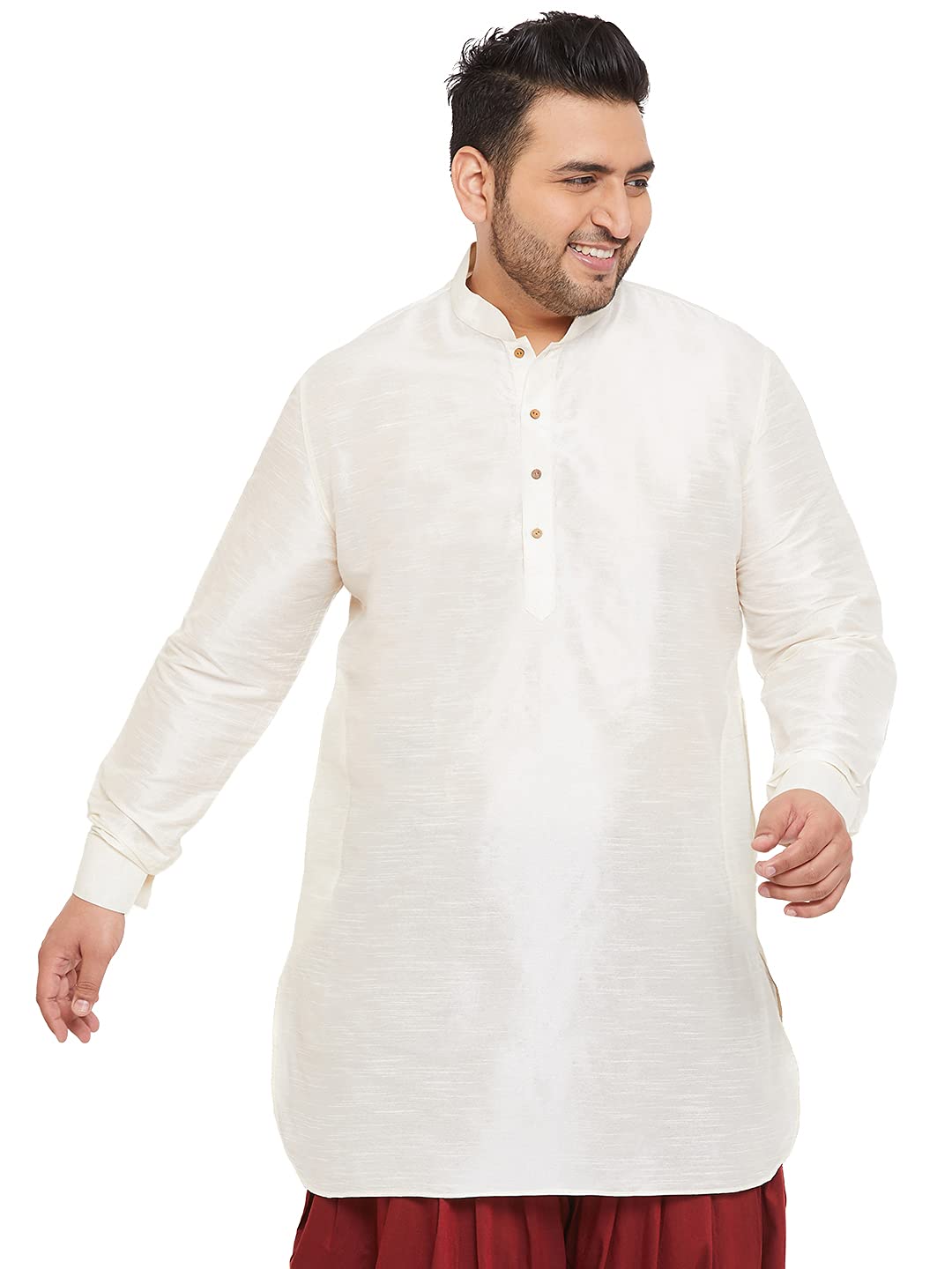 VASTRAMAY Plus Mens Cream Silk Blend Kurta (VPLUSMUK001CR_54)