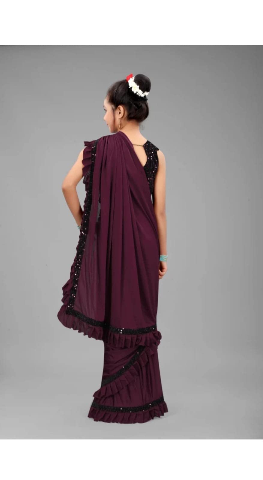 Elliti Girl'S Knit Laycra Saree (K_S_Wine_8-9(L)
