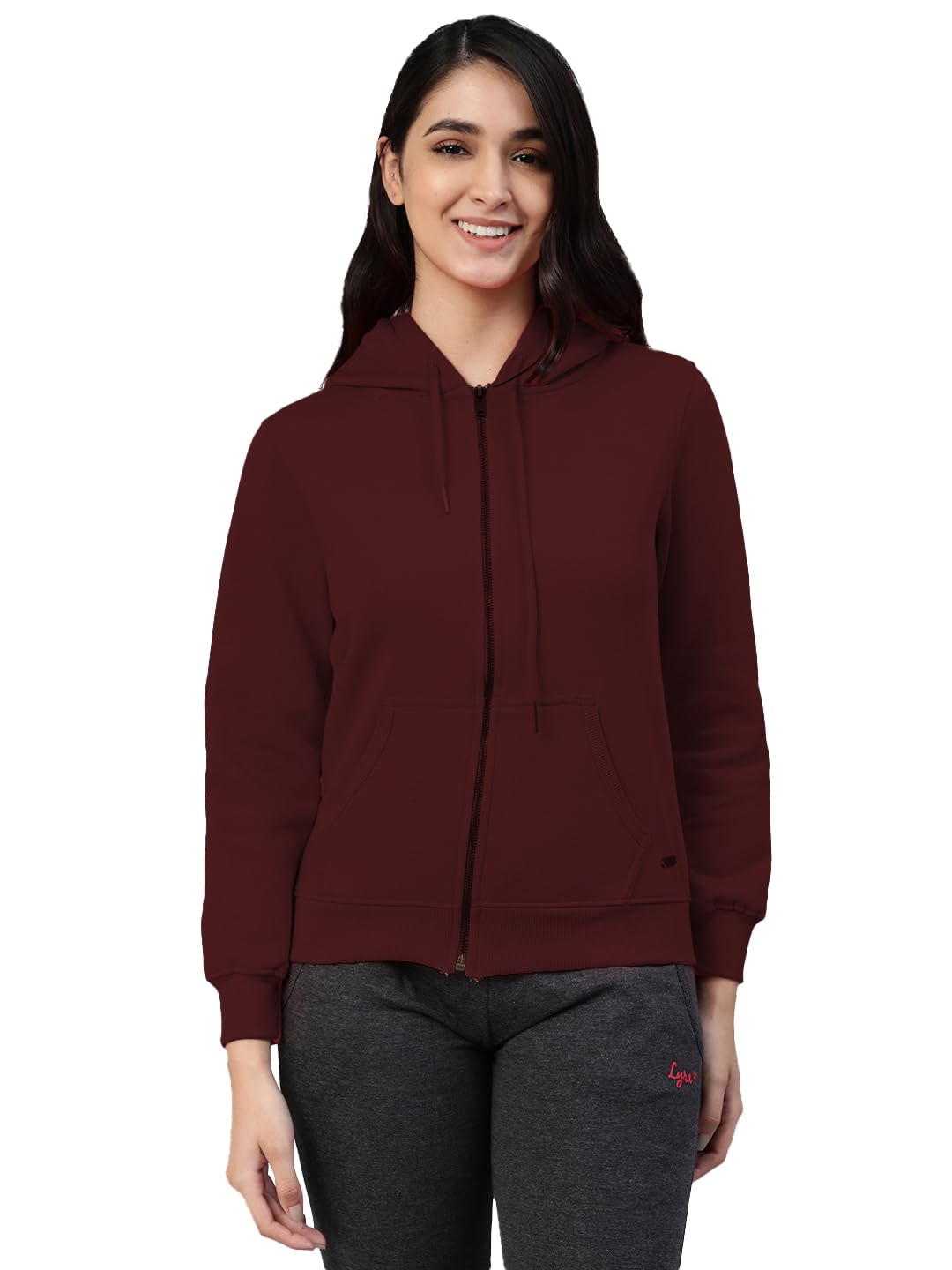 Lyra Women Zipper Hooded Sweatshirt Burgundy