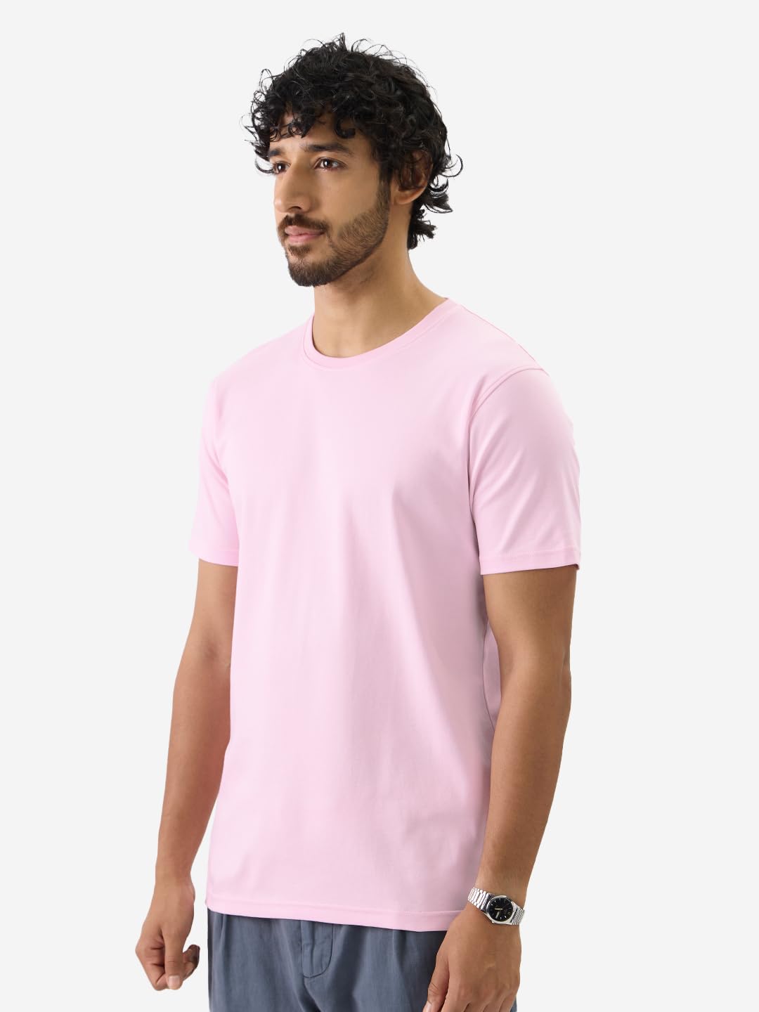 The Souled Store Dusty Pink Men and Boys Short Sleeve Round Neck Regular Fit Solid Supima Cotton T-Shirts