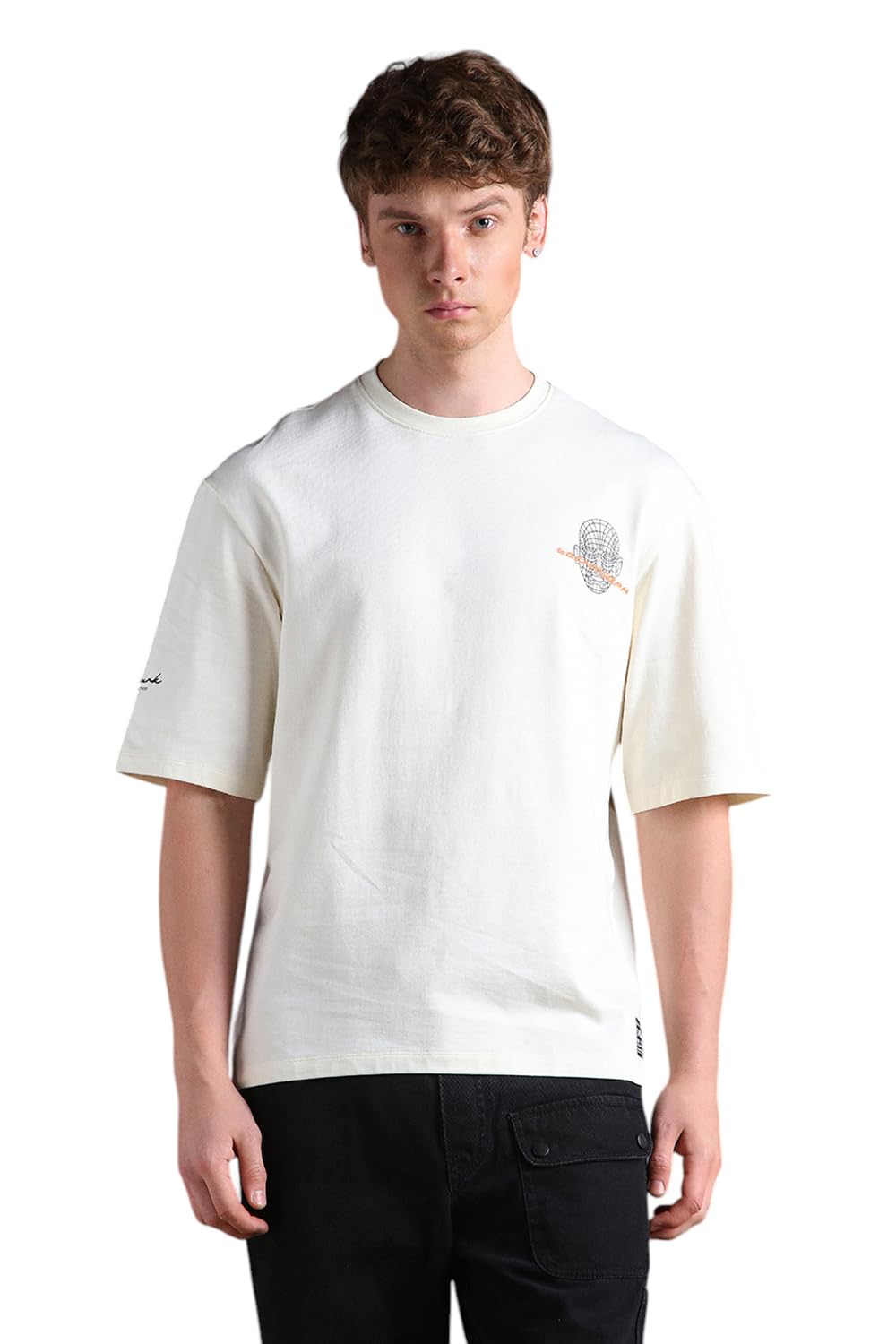 Hubberholme Men Printed Oversized Round Neck Half Sleeves Tshirts 33 Off-White