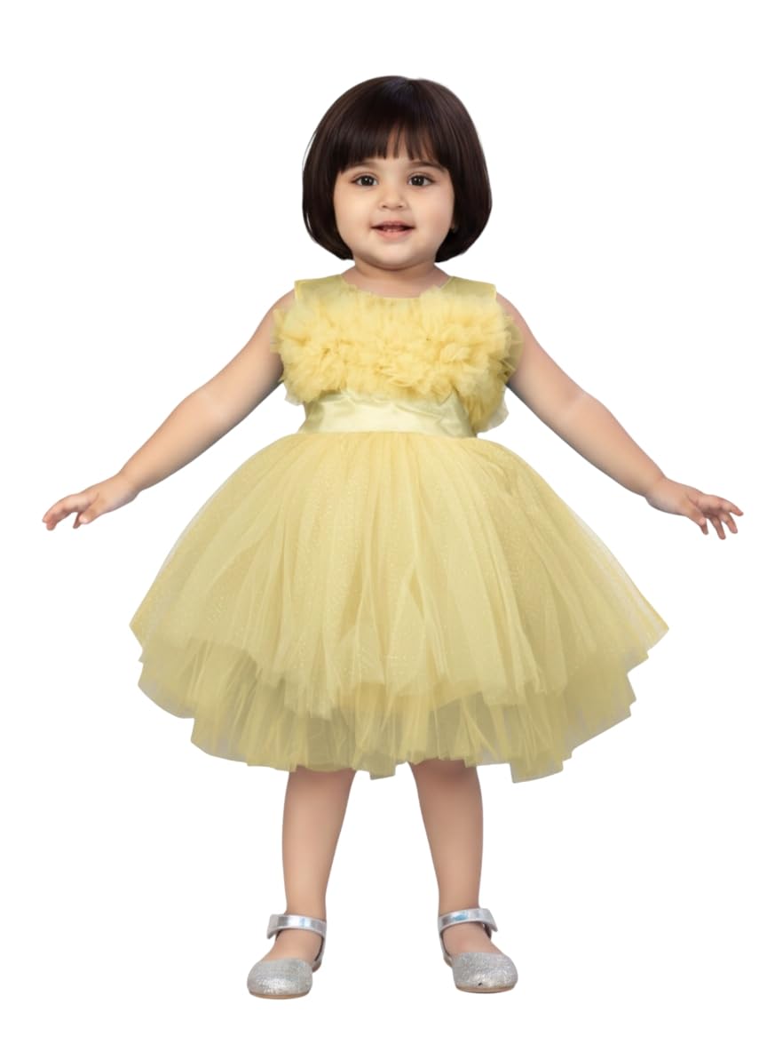 Aarika Girls Lemon Round Neck Solid Frock-(6-6 Years)-(Oct_Fk-1655-Lemon-20)