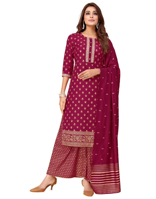 Sanisa Women's Foil & Pigment Chinnon Straight Kurta Set with Dupatta
