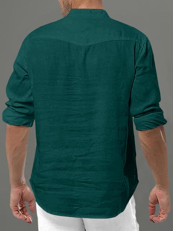 Macsivo MenS Cotton Blend Short Kurta With Solid Mandarin Collared Full Sleeve Curved Hem Length | Kurta For Men Stylish Dark G