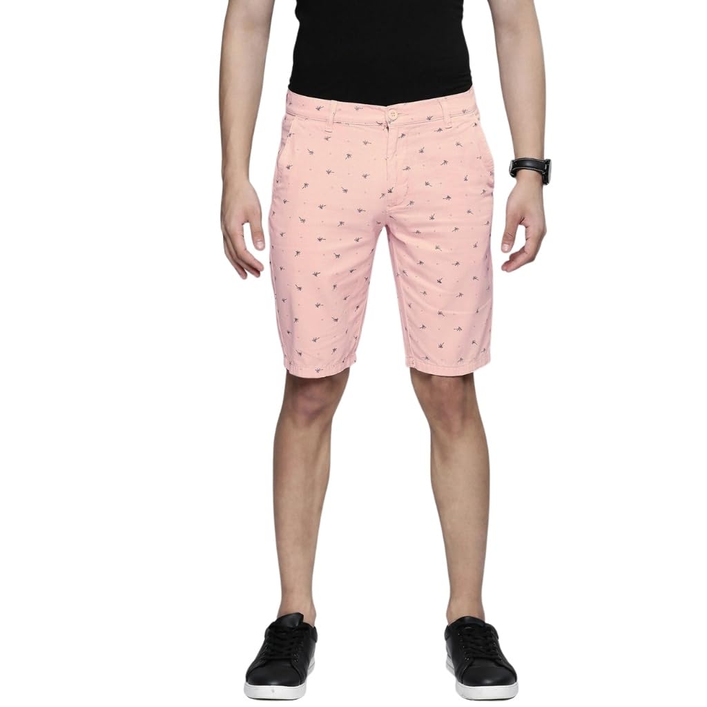 The Indian Garage Co Men Slim Fit Solid Mid-Rise Chino Shorts Silver Pink