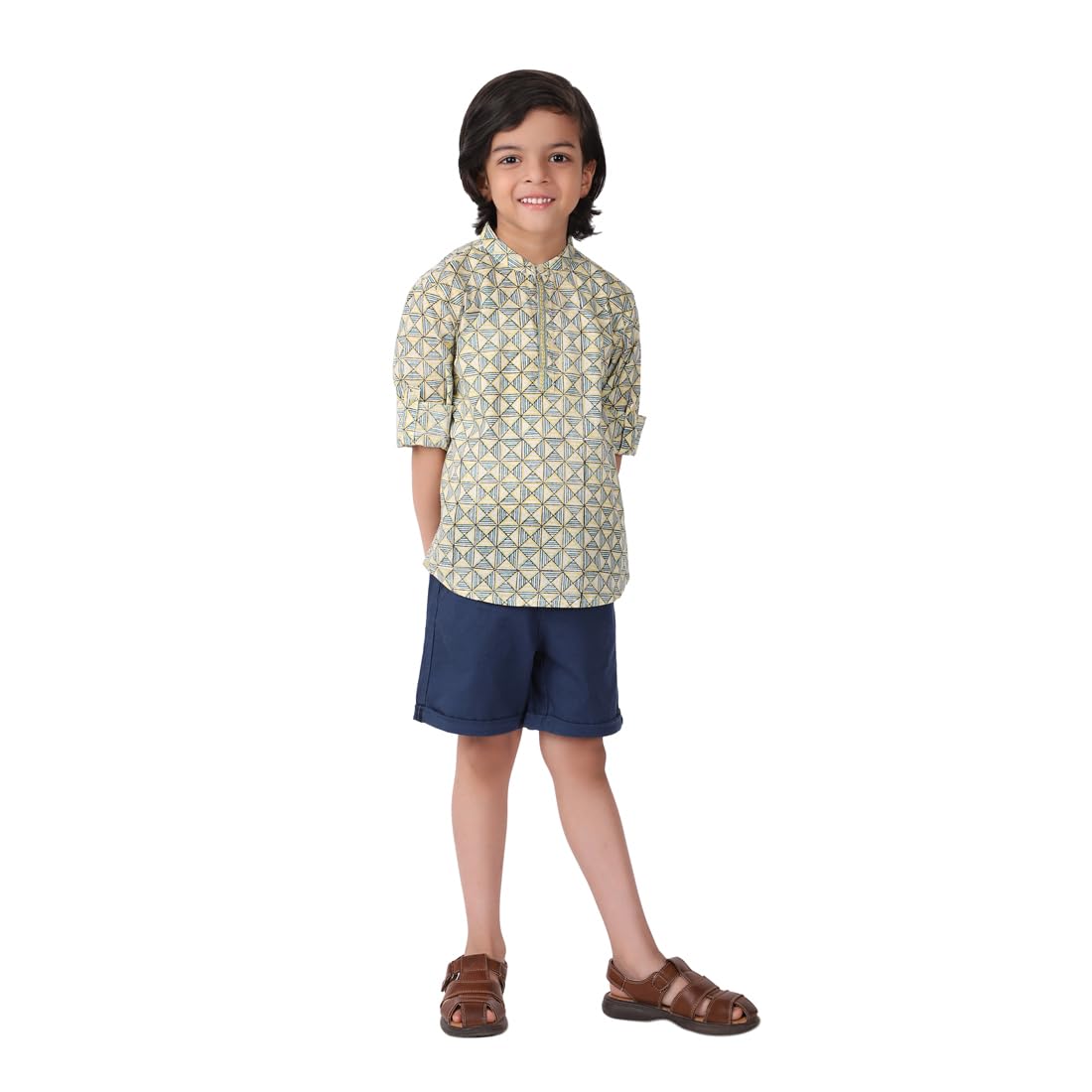 Fabindia Kids Blue Cotton Woven Boys Short