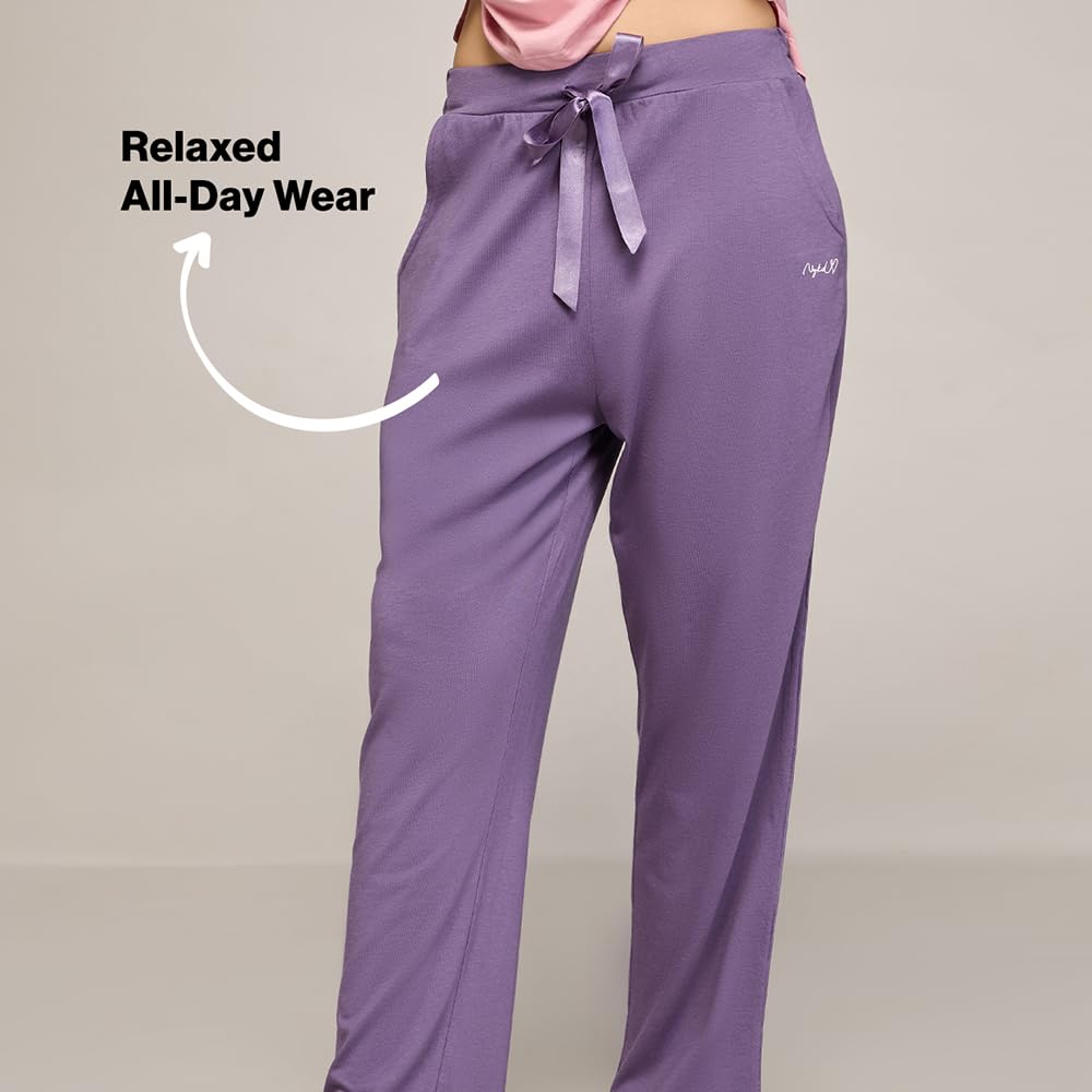 NYKD (NYS911 Soft Cotton Modal Pyjama Pants for Women | Relaxed Fit with Non Slip Elasticated Waistband, Adjustable Drawcord & 2