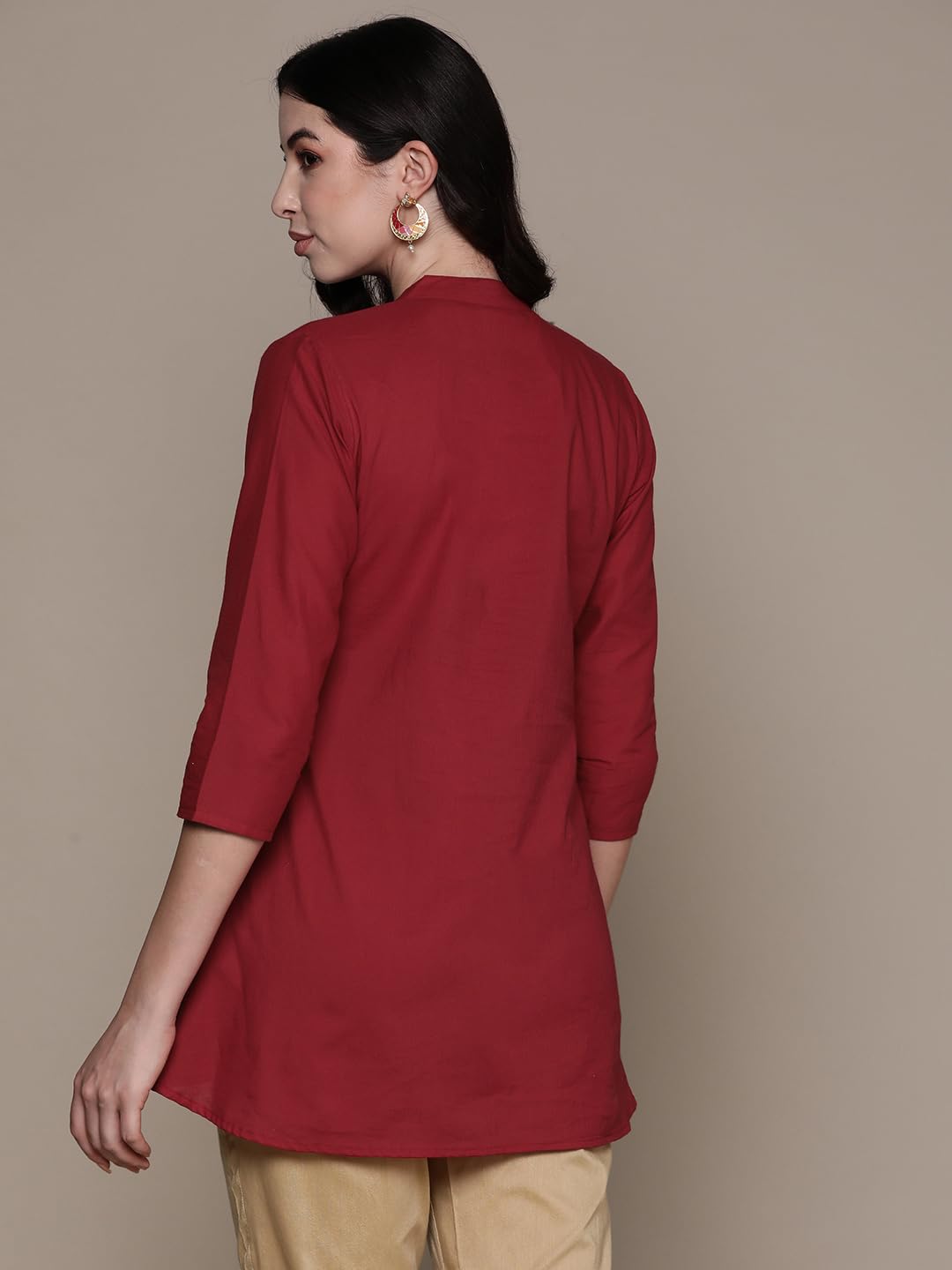 anubhutee Women's Pure Cotton Striped Maroon Straight Kurti