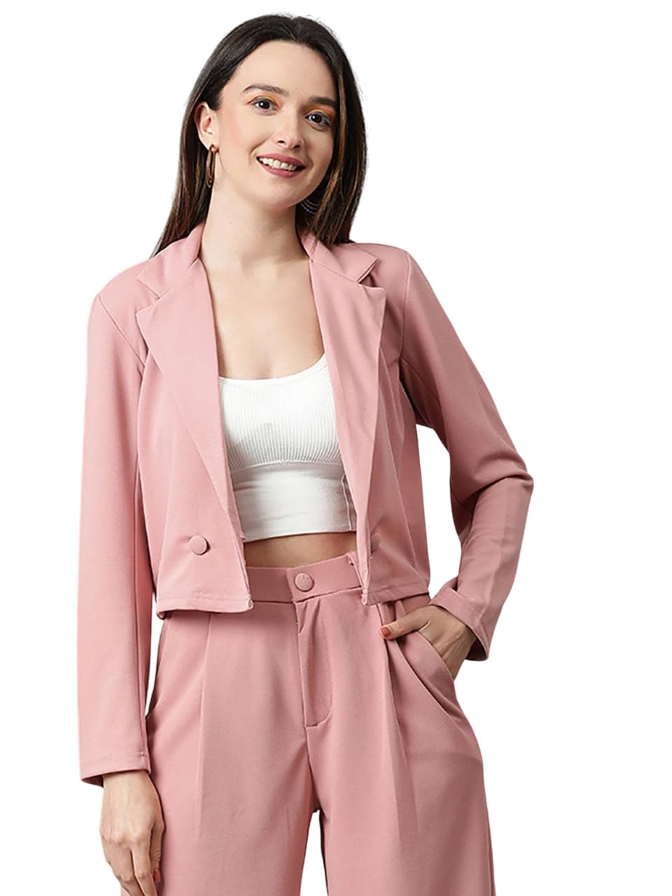 Kotty WomenS Solid Single Breasted Casual Blazer Light Pink