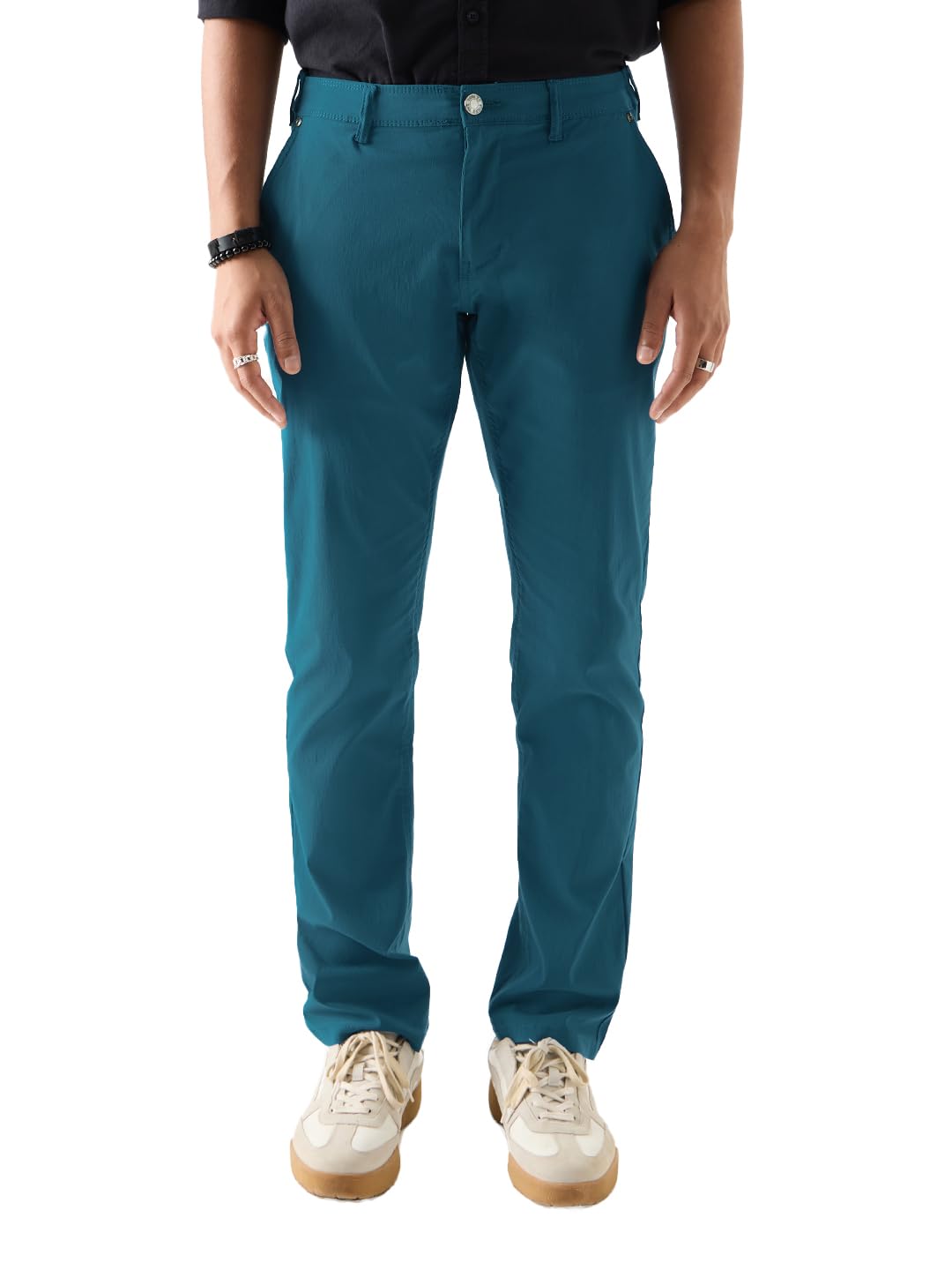 The Souled Store Original Power Stretch Pants: Steel Blue Men Pants