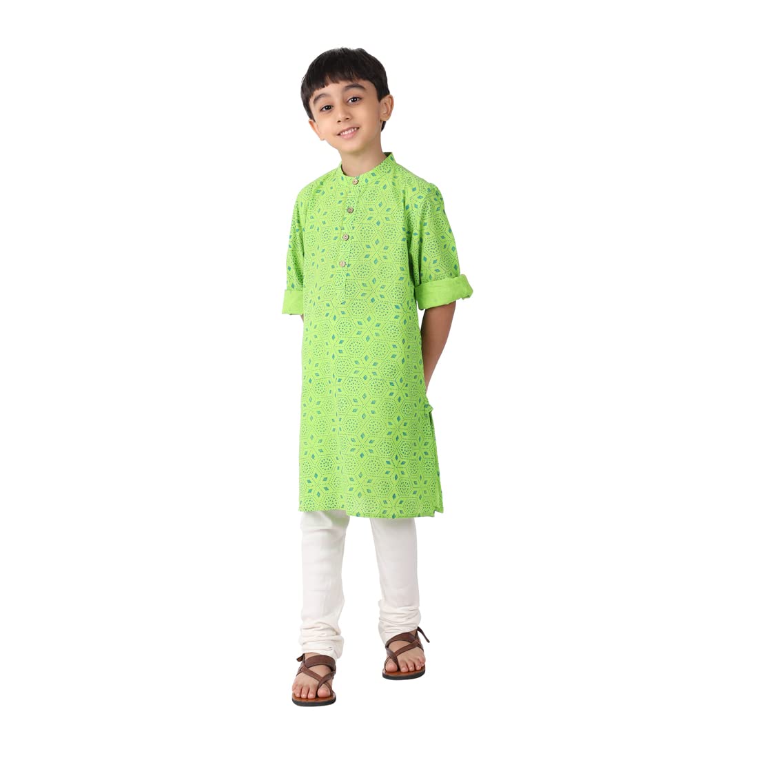 Fabindia Kids Printed Long Kurta Cotton_2-3Y Green
