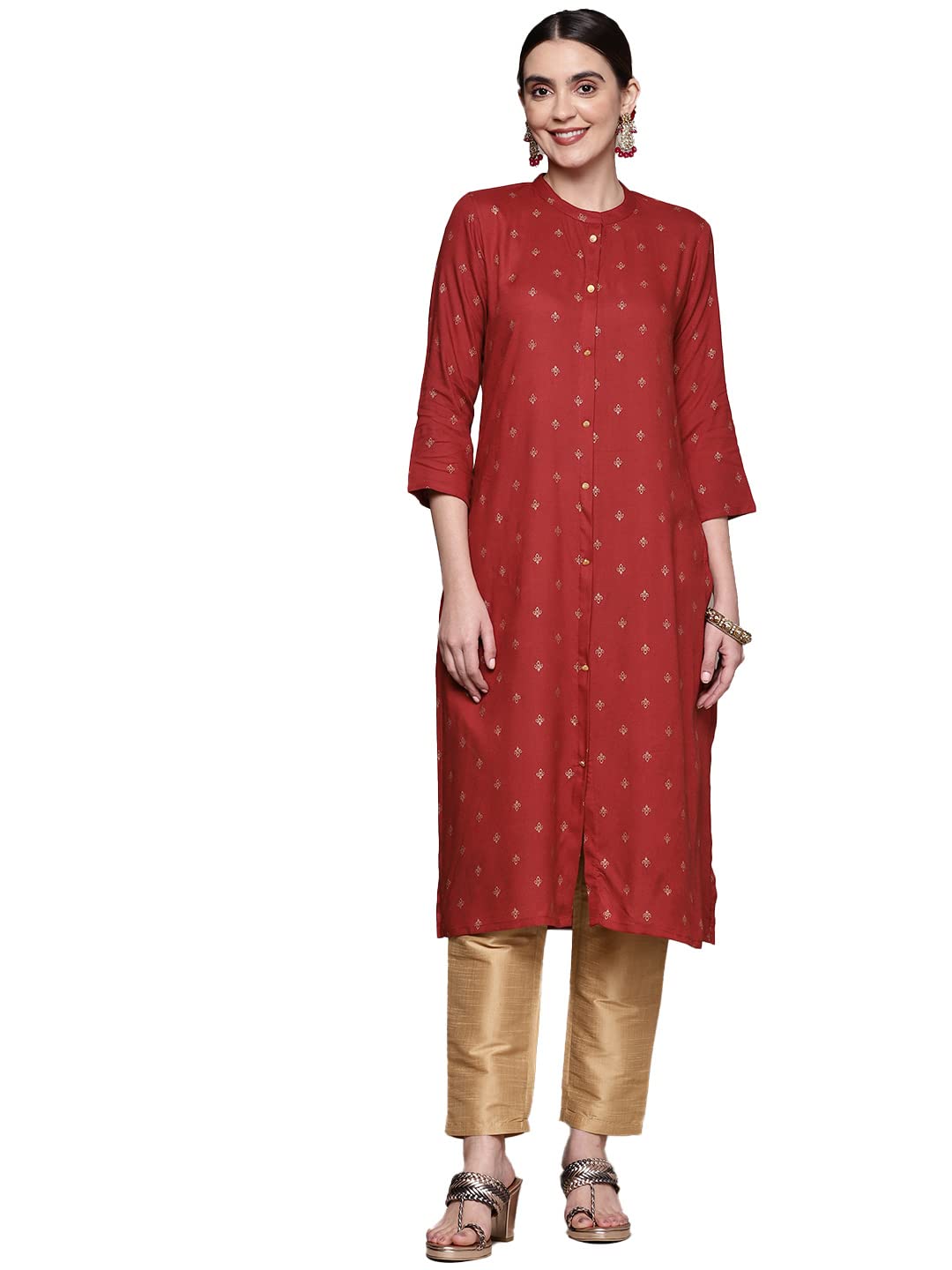 anubhutee Women's Red Ethnic Printed A-Line Kurta
