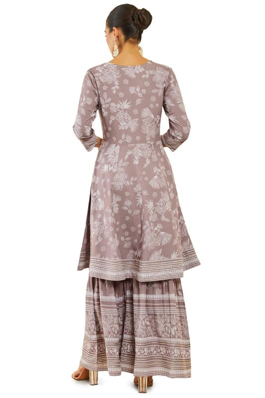 Soch Womens Earth Rayon Kurta Set with Floral Print and Gota Patti