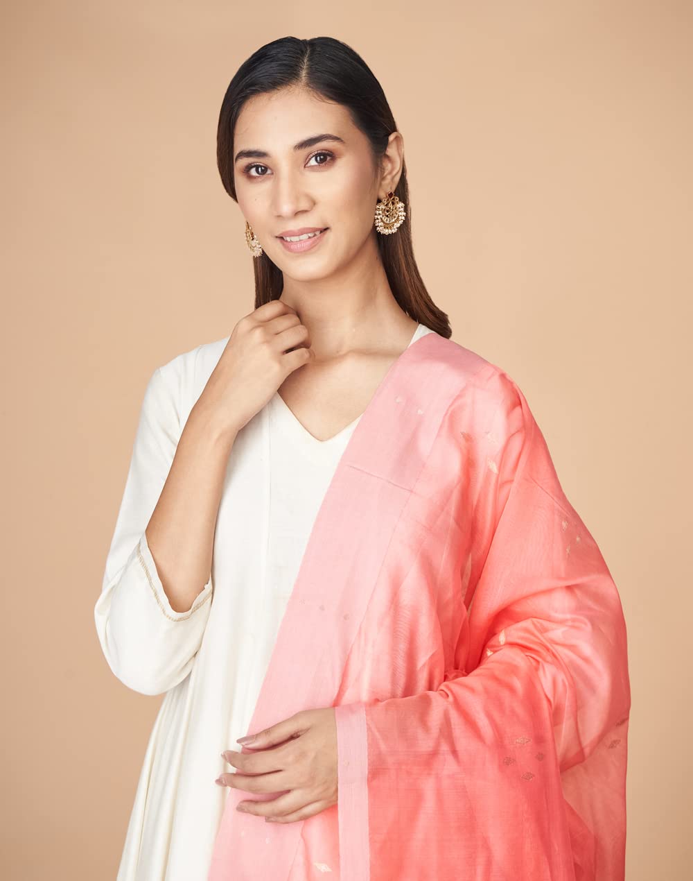 Fabindia Orange Cotton Silk Chanderi Woven Dupatta (Free Size) - 10730127
