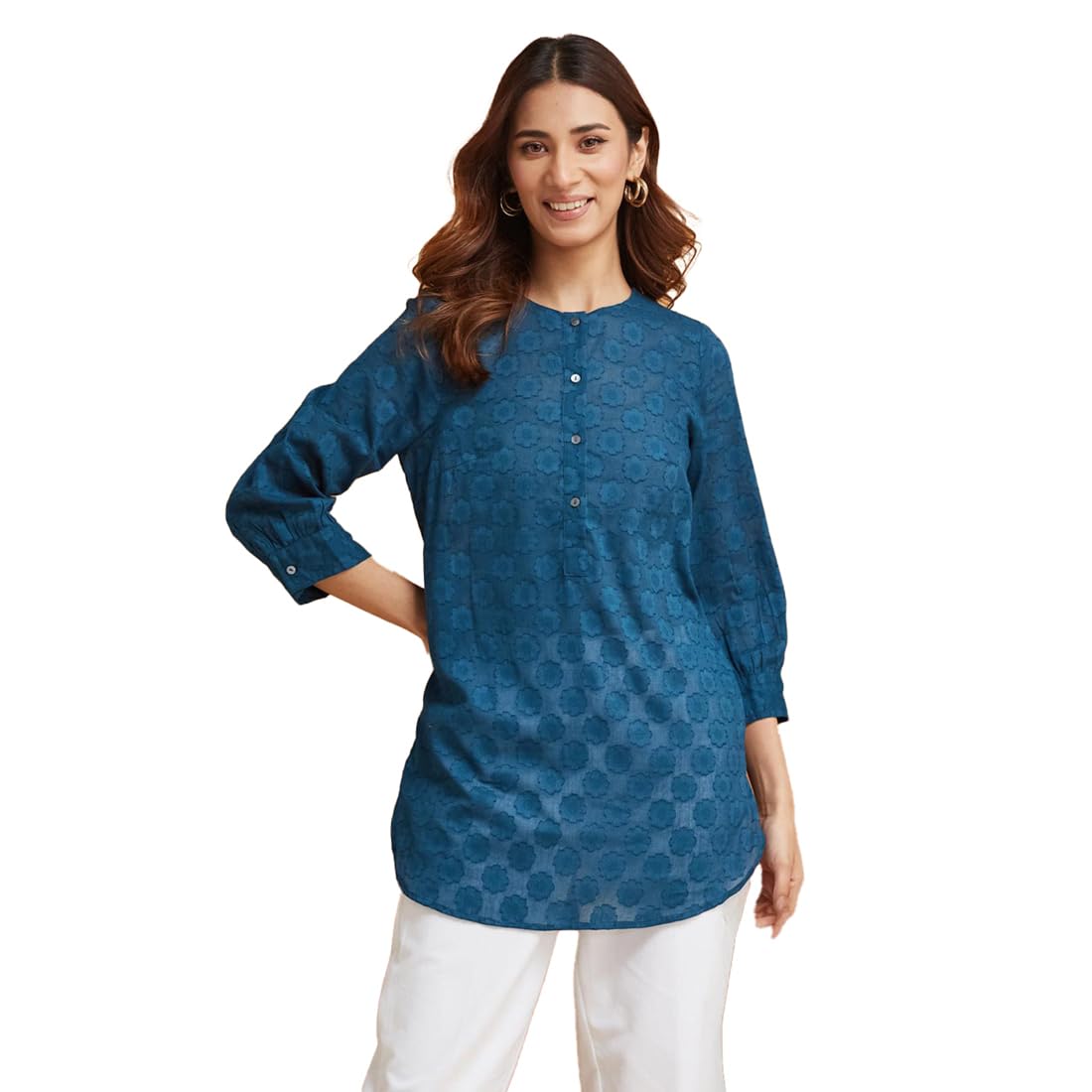 Fabindia WomenS Dobby Regular Fit Tunic (1038749Blue_Blue