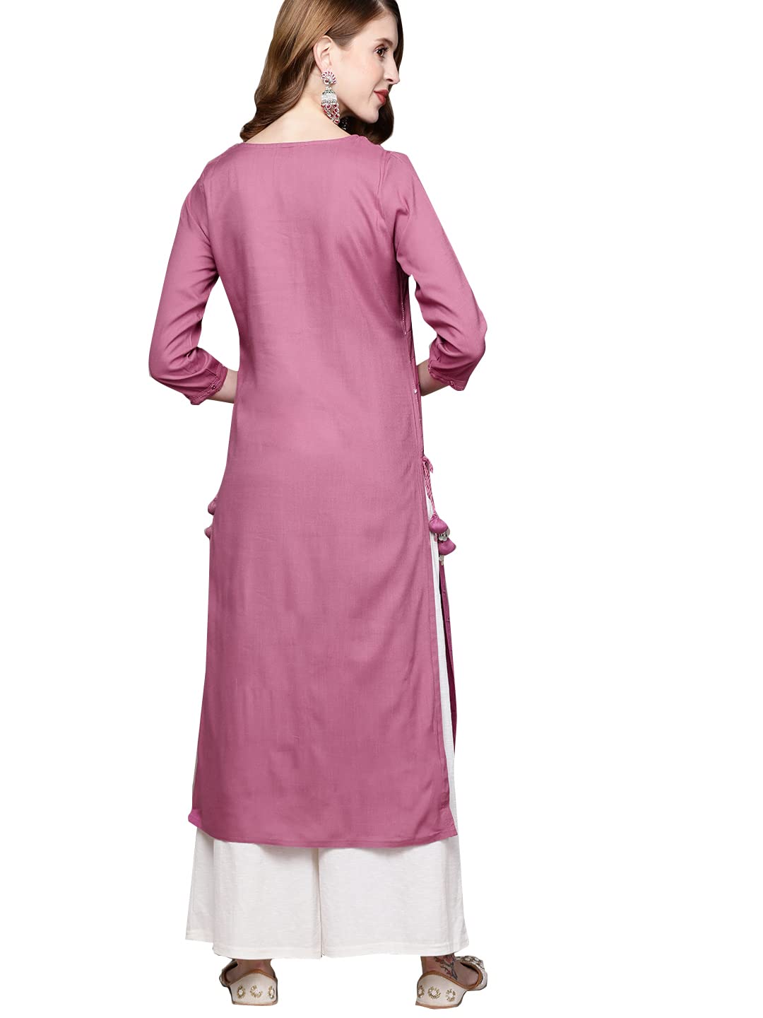 ishin Women's Viscose Rayon Purple Embroidered A-Line Kurta