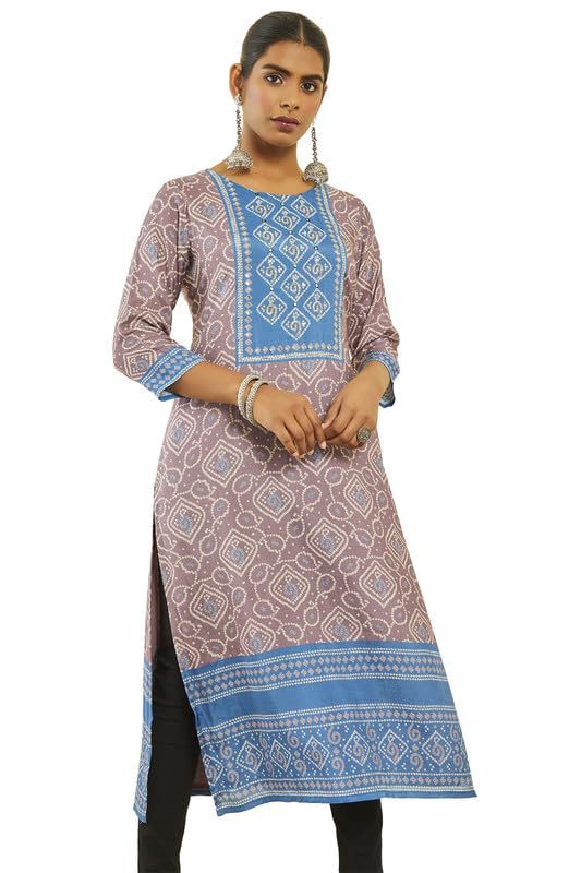 Soch Womens Muslin Bandhani Print Round-Neck Kurta with Pocket