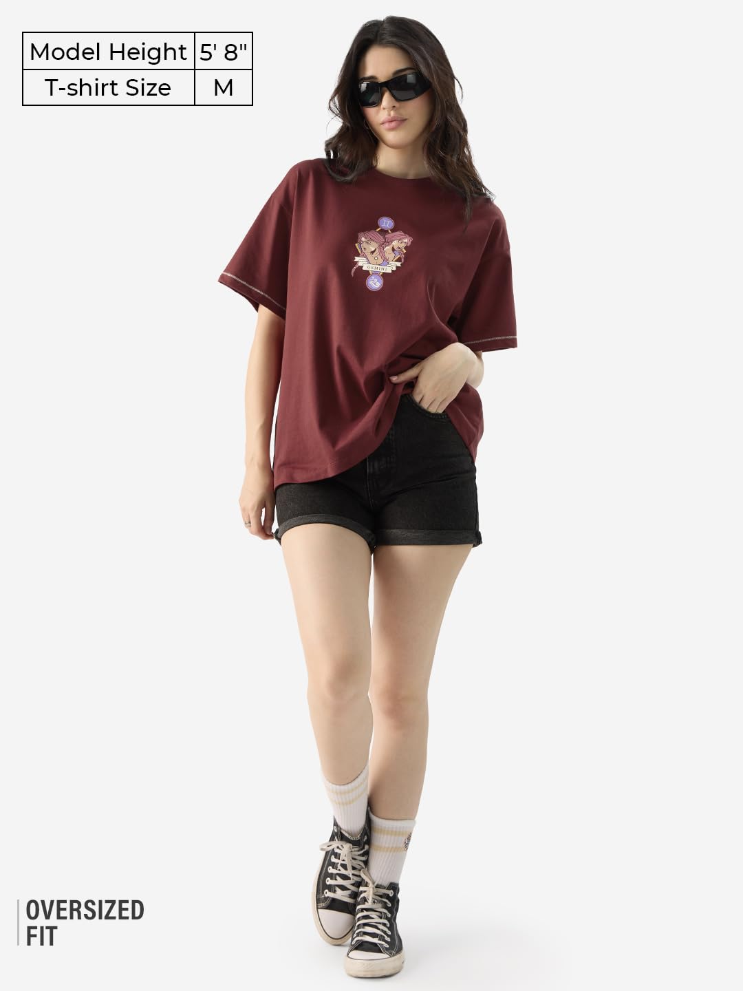 The Souled Store Zodiac: Gemini Women and Girls Short Sleeve Round Neck Red Graphic Printed Cotton Oversized T-Shirts